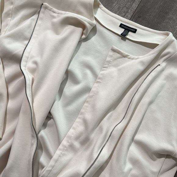 Eileen Fisher Flex Tencel Ponte Round Neck Angled Zip Ivory Jack M - Picture 5 of 6